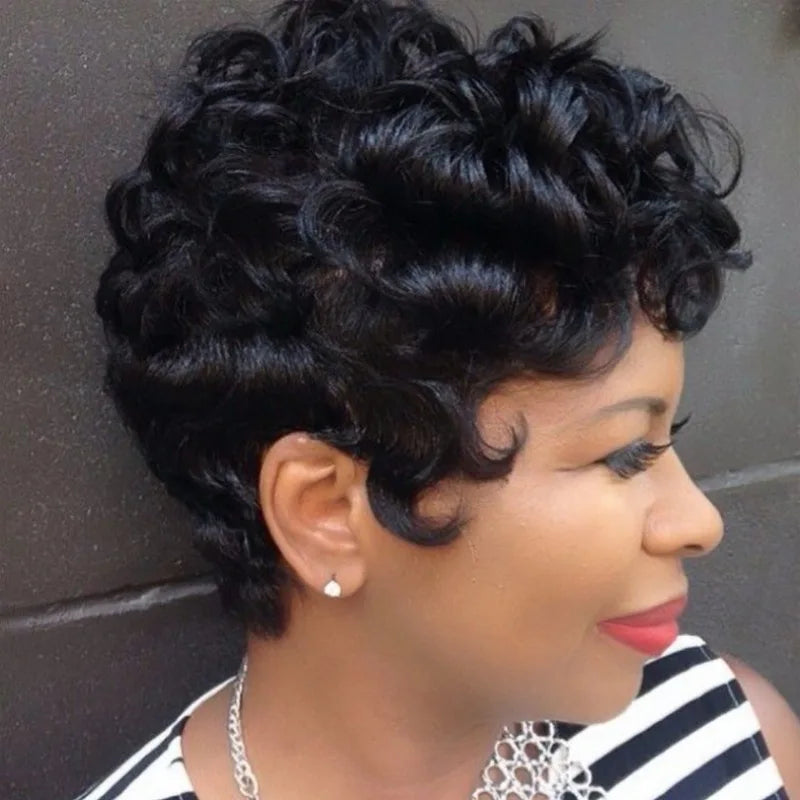 's short curly wig, African-style small curls, European and American synthetic fiber headpiece for women