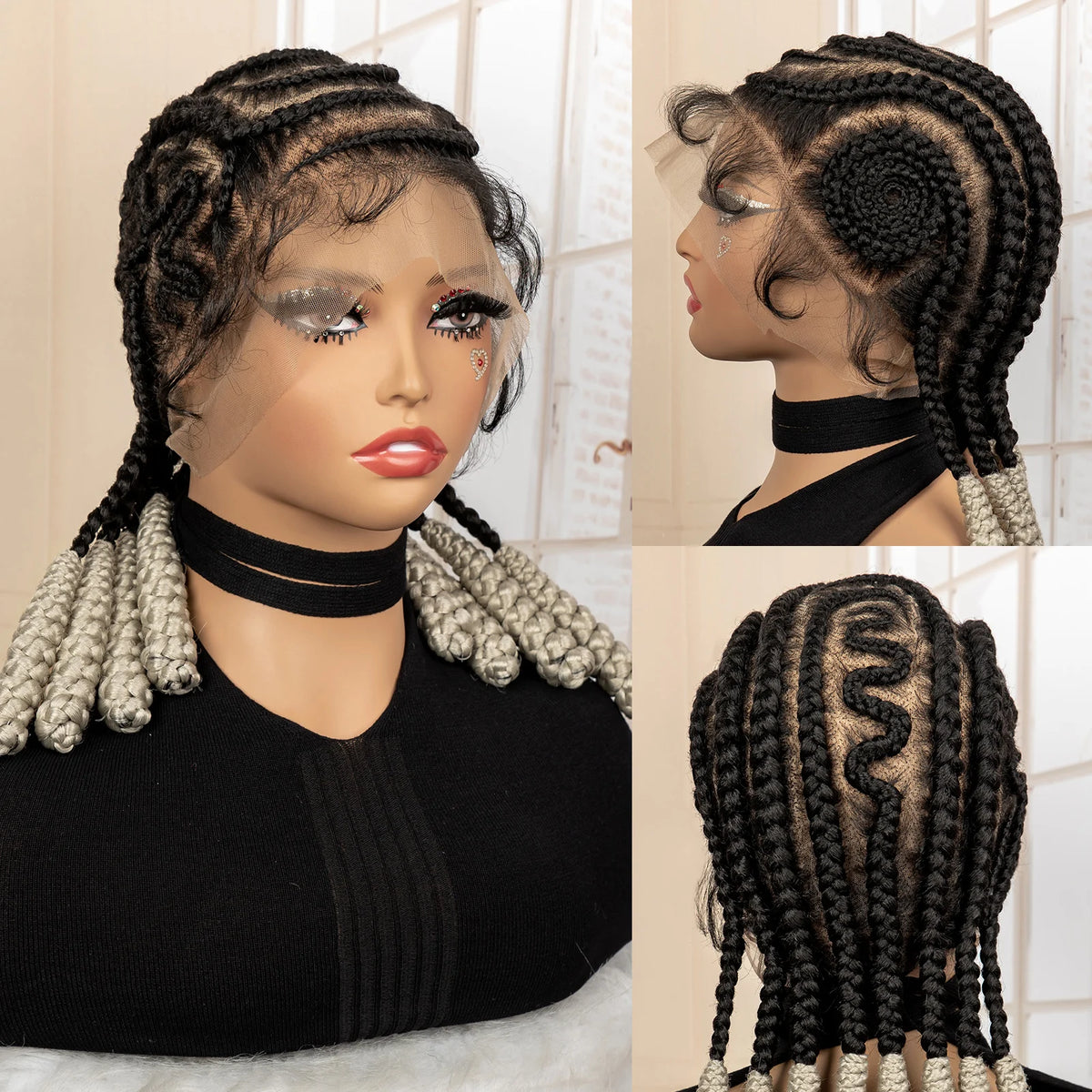 New Synthetic Afro Braided Wig Full Lace Cornrow Box Braids Wig 18 inches Lace Frontal Braiding Wig for African Black Women