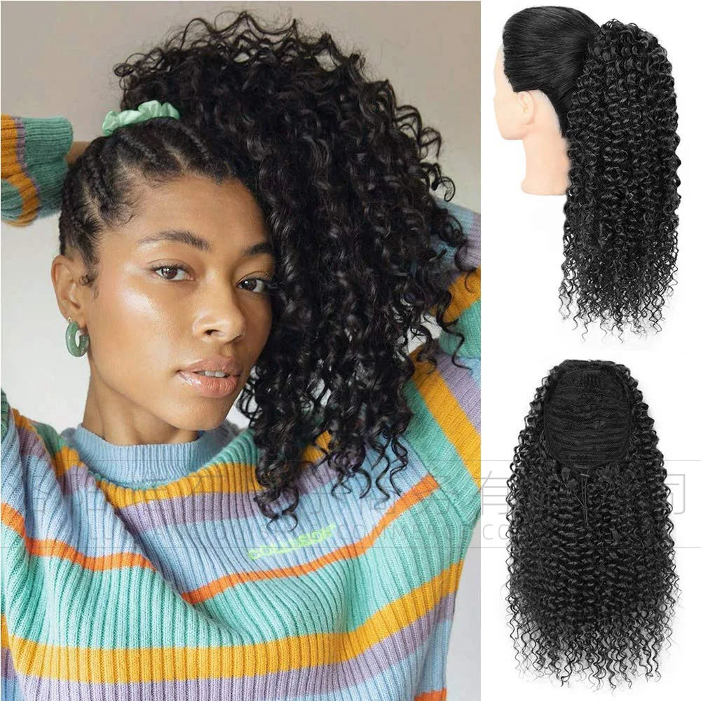Synthetic European and American women's African curly small wavy ponytail wig