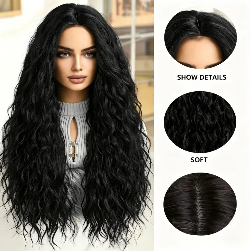 perm European, American, African long , corn curl middle-parted wig, curly synthetic hair full headpiece
