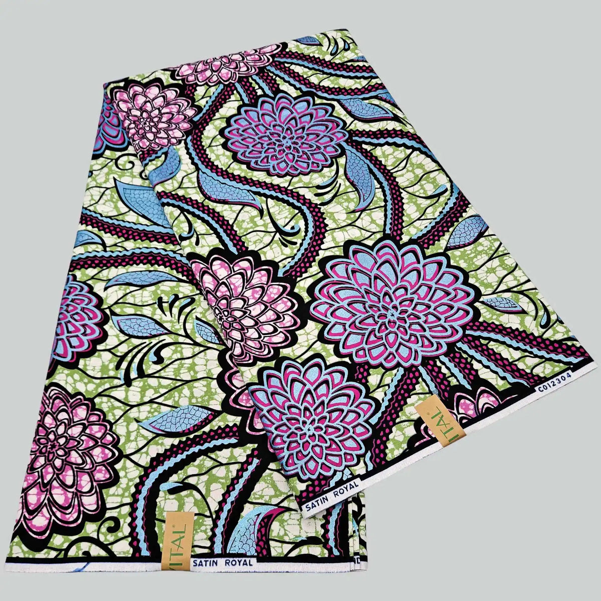 46Inch Wide 6Yards Long Floral Printed Cotton African Wax Fabric Blue Green Batik Fabric for DIY Sewing Dress Cushions R2895