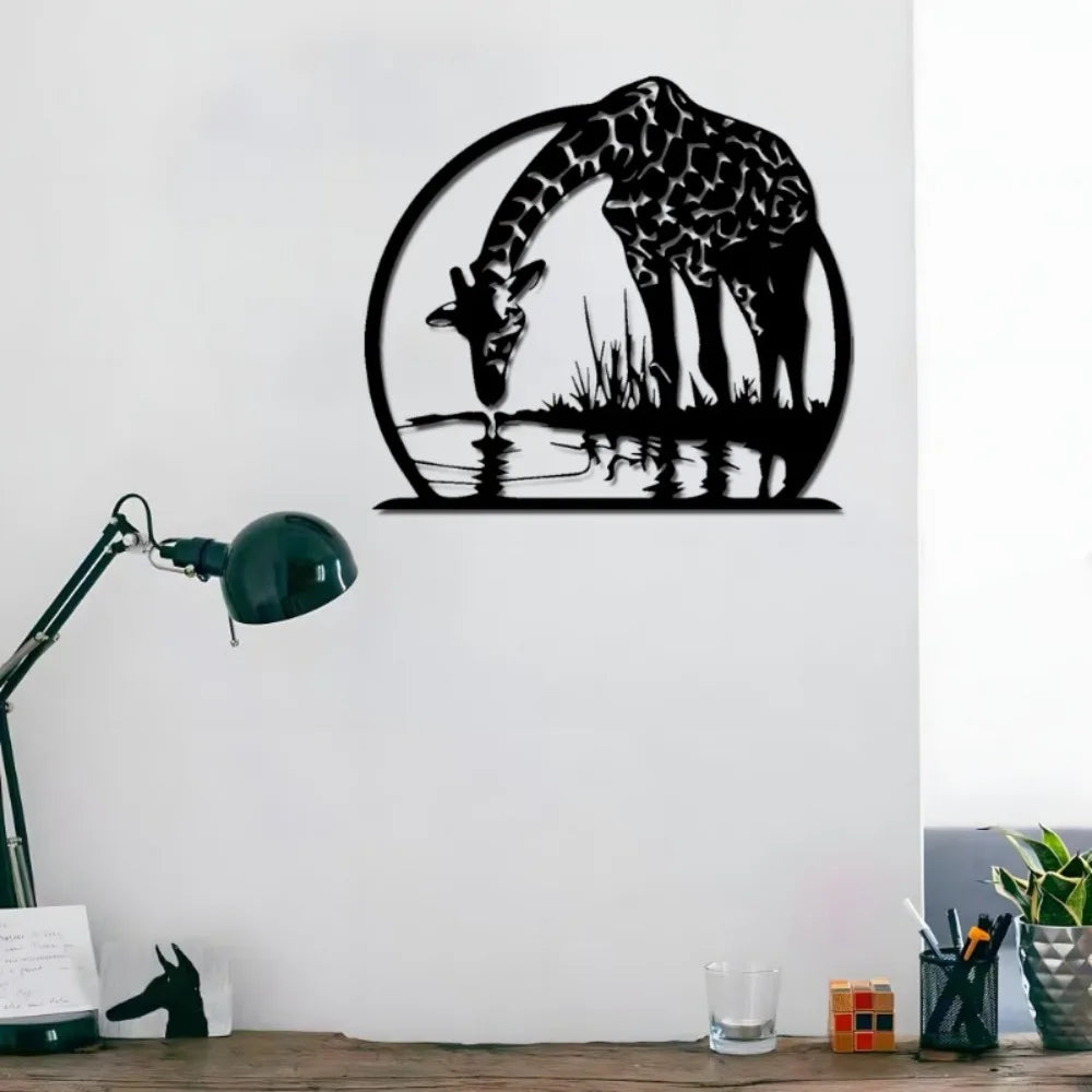 African Wildlife Aluminum Wall Art 12x16 Inch Waterproof Metal Silhouette Living Room Patio Garden Durable Gift Ornament