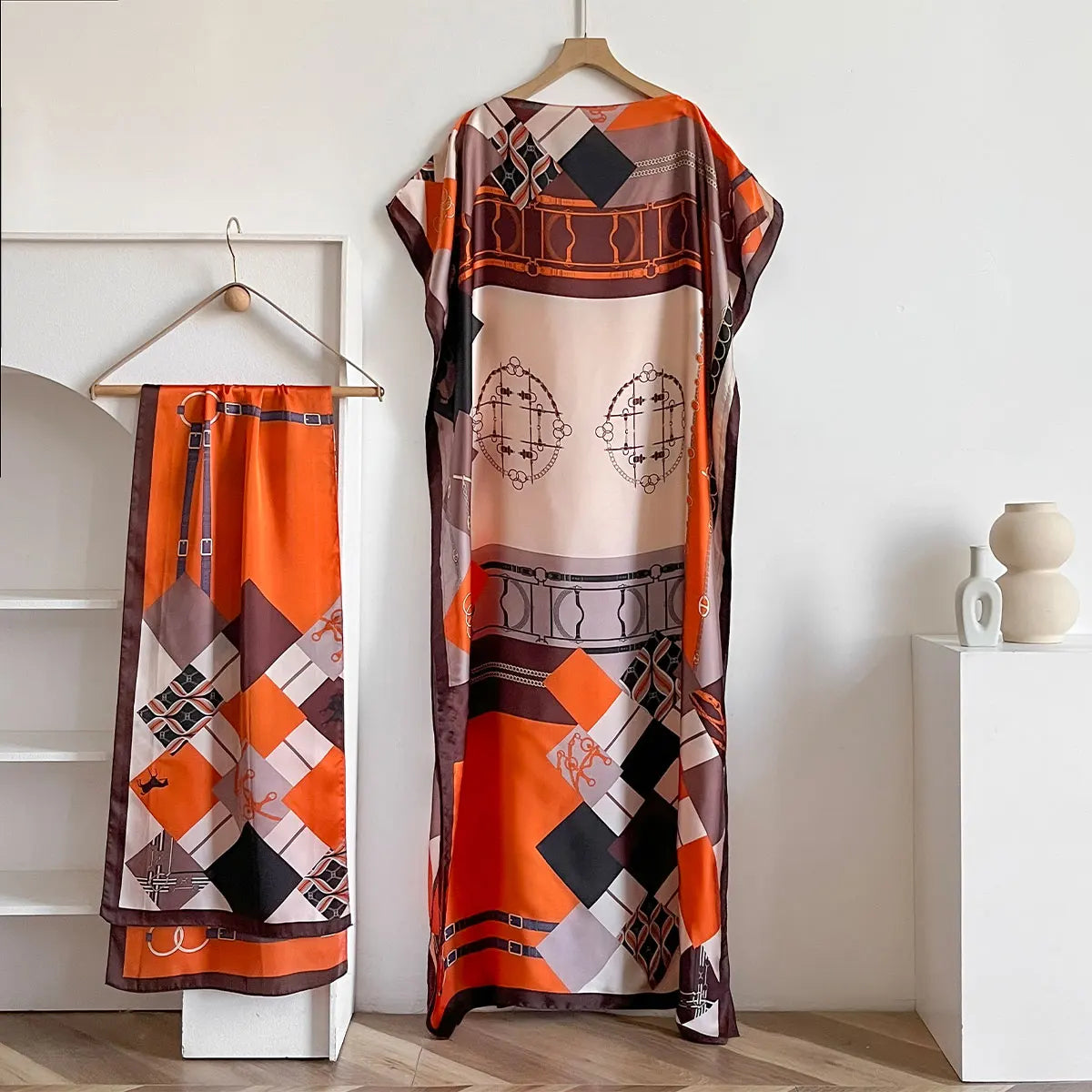 New 2025 Dubai Abaya For Women Summer Short Sleeve Cotton Dress Gold Stamping Loose Lady Maxi Islam African Dress With Big Scarf