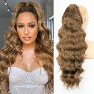 Women's long curly , drawstring hair extensions, , African big wave synthetic fiber wig, ponytail