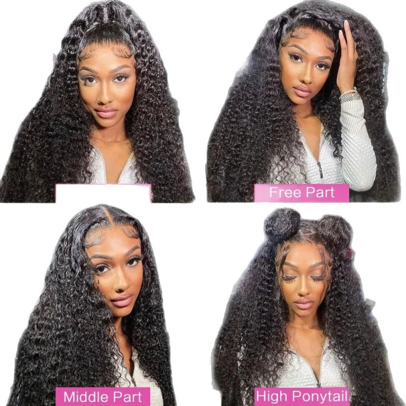 Wig with African-style small curls, 13*4 lace front, middle parting, long curly synthetic hair, high-temperature fiber headpiece