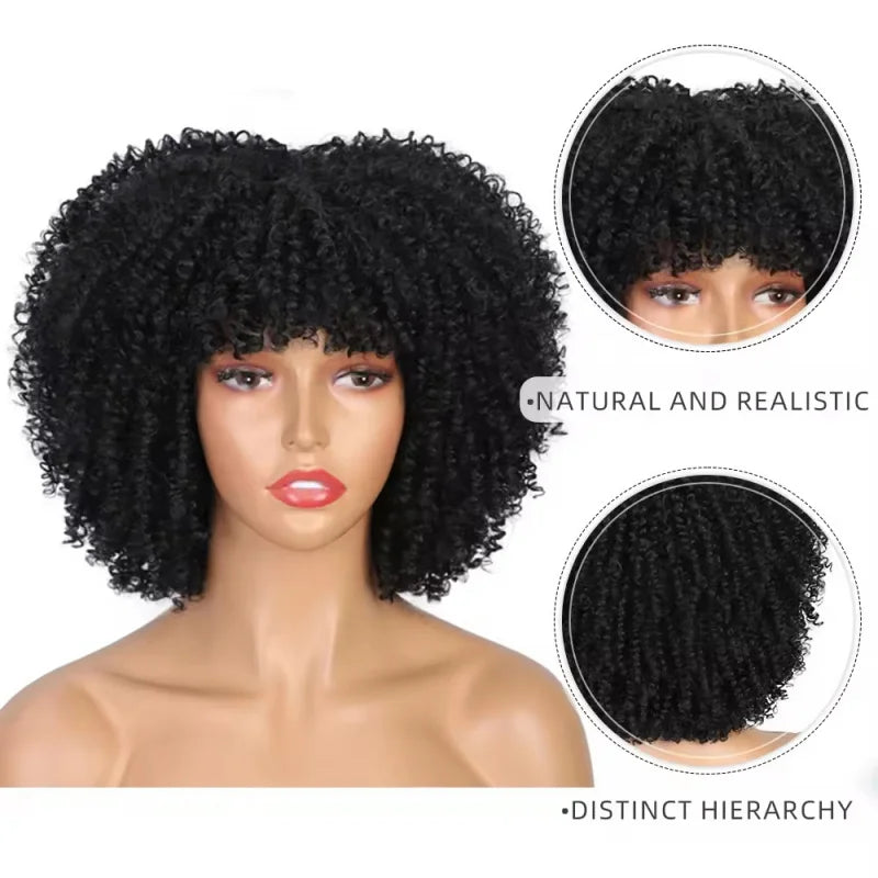 European and American women's African black fluffy small curly afro wig full head cover