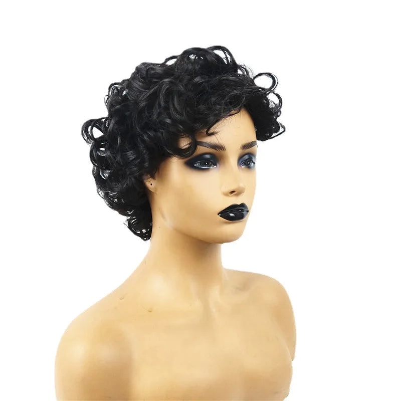 's short curly wig, African-style small curls, European and American synthetic fiber headpiece for women