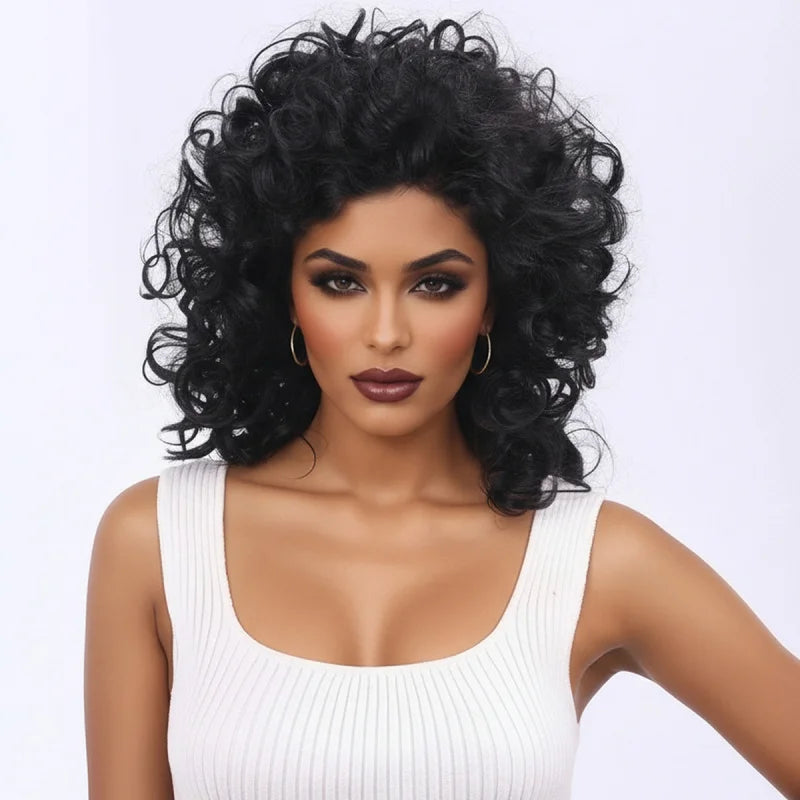 New African women's short , black hair , small curly afro , European and American wigs