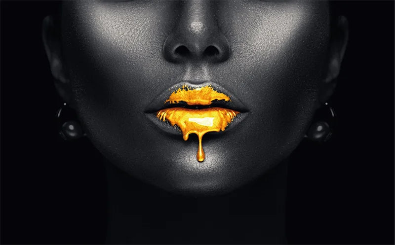 African Woman Art Black And Gold Portrait Canvas Paintings Poster Print Wall Art Picture Home Decor For Living Room Frameless