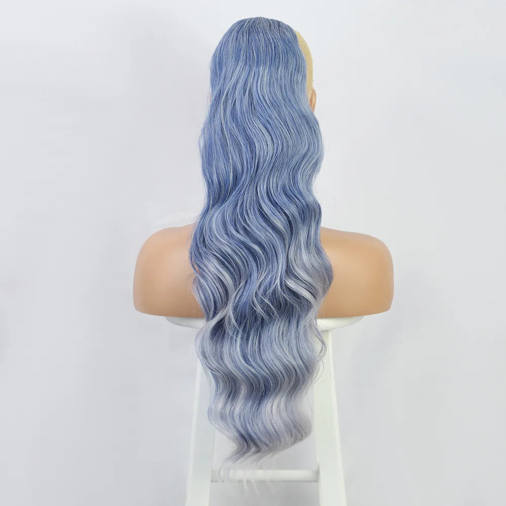 Women's long curly , drawstring hair extensions, , African big wave synthetic fiber wig, ponytail