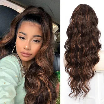 Women's long curly , drawstring hair extensions, , African big wave synthetic fiber wig, ponytail
