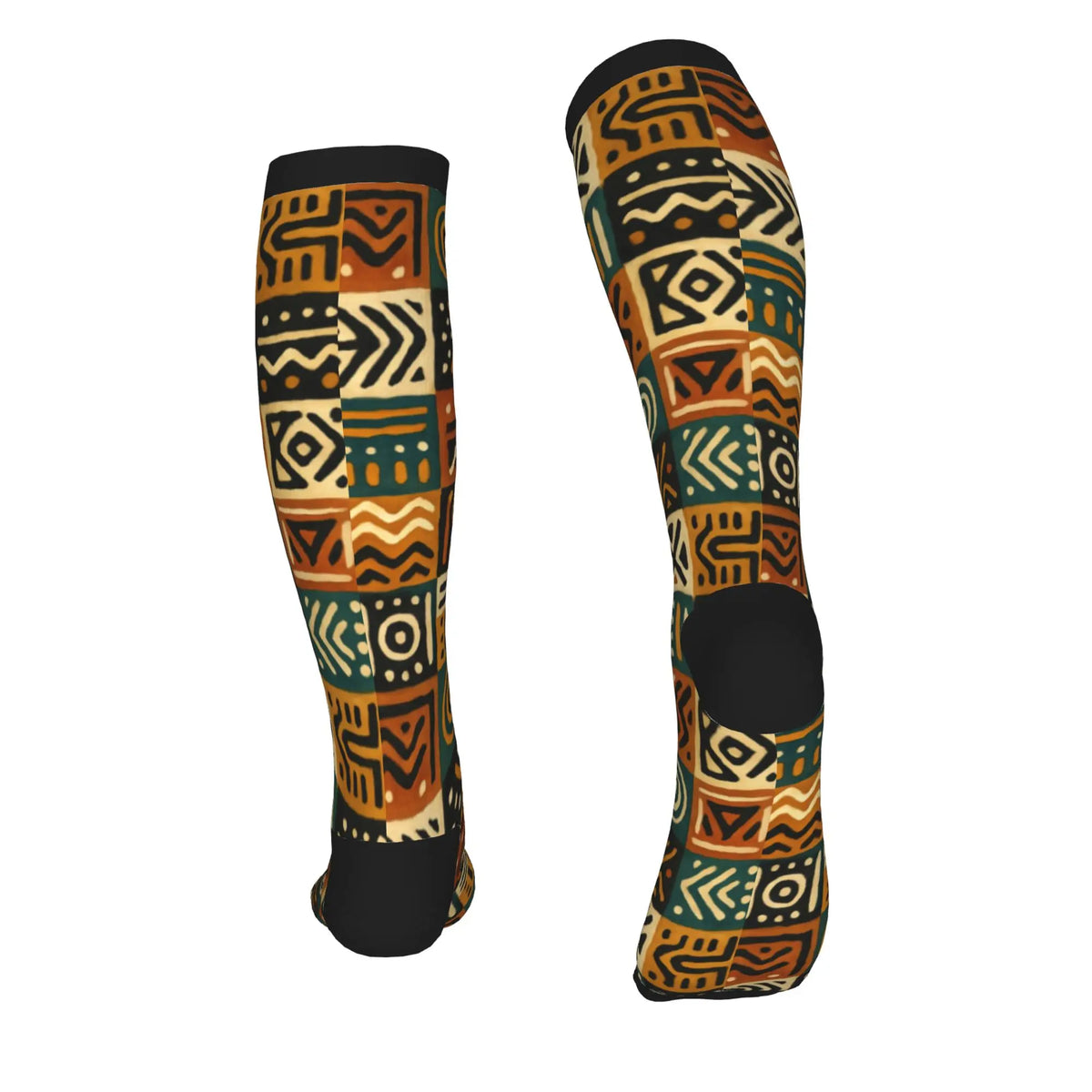 Traditional African Ethnic Tribal Ankara Geometric Mens Sports Compression Socks Novelty Spring Summer Autumn Winter Dress Socks
