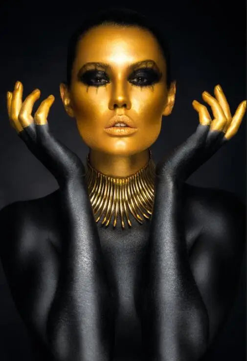 African Woman Art Black And Gold Portrait Canvas Paintings Poster Print Wall Art Picture Home Decor For Living Room Frameless