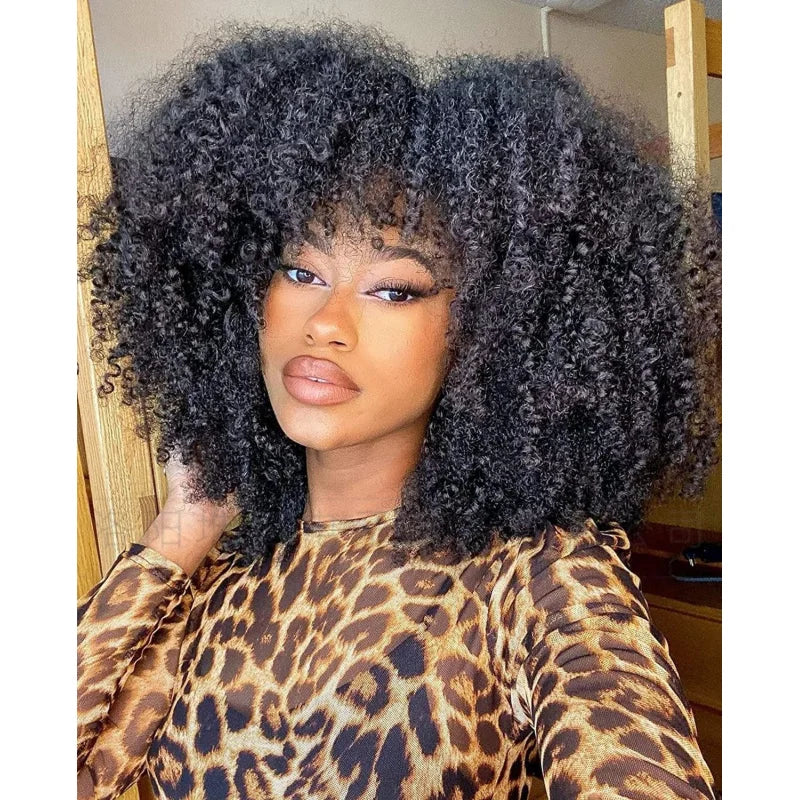 European and American women's African black fluffy small curly afro wig full head cover
