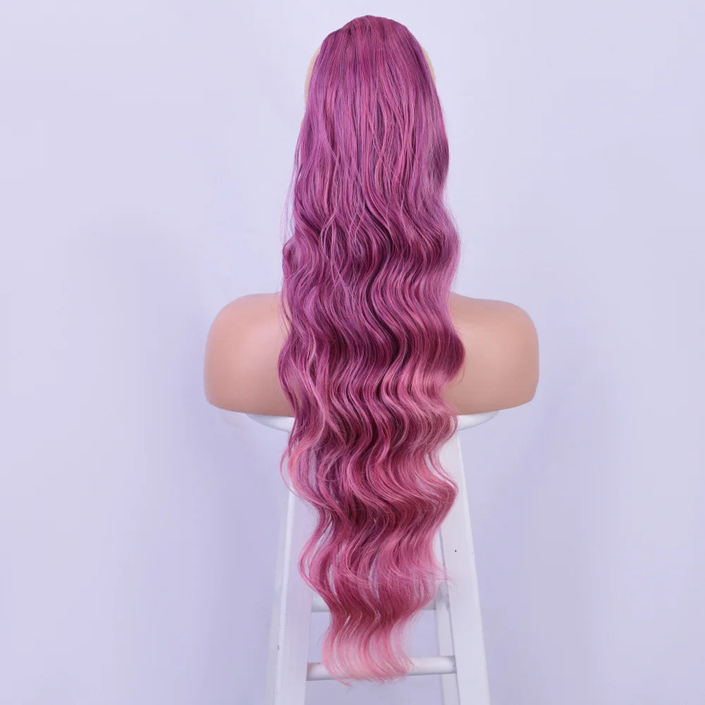 Women's long curly , drawstring hair extensions, , African big wave synthetic fiber wig, ponytail