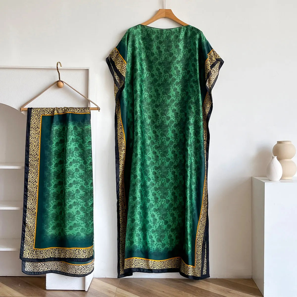NEW Fashion Summer Dress With Big Scarf Dubai Turkey Kaftan Muslim Loose Abaya Women African Casual Leopard Print Shawl Robe