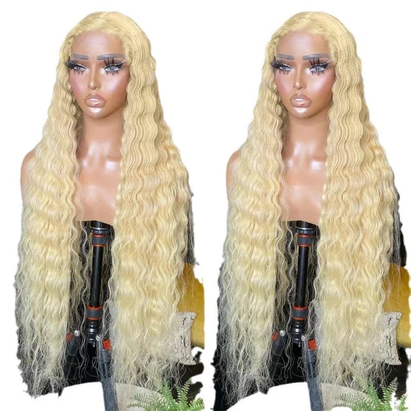 Wig with African-style small curls, 13*4 lace front, middle parting, long curly synthetic hair, high-temperature fiber cap