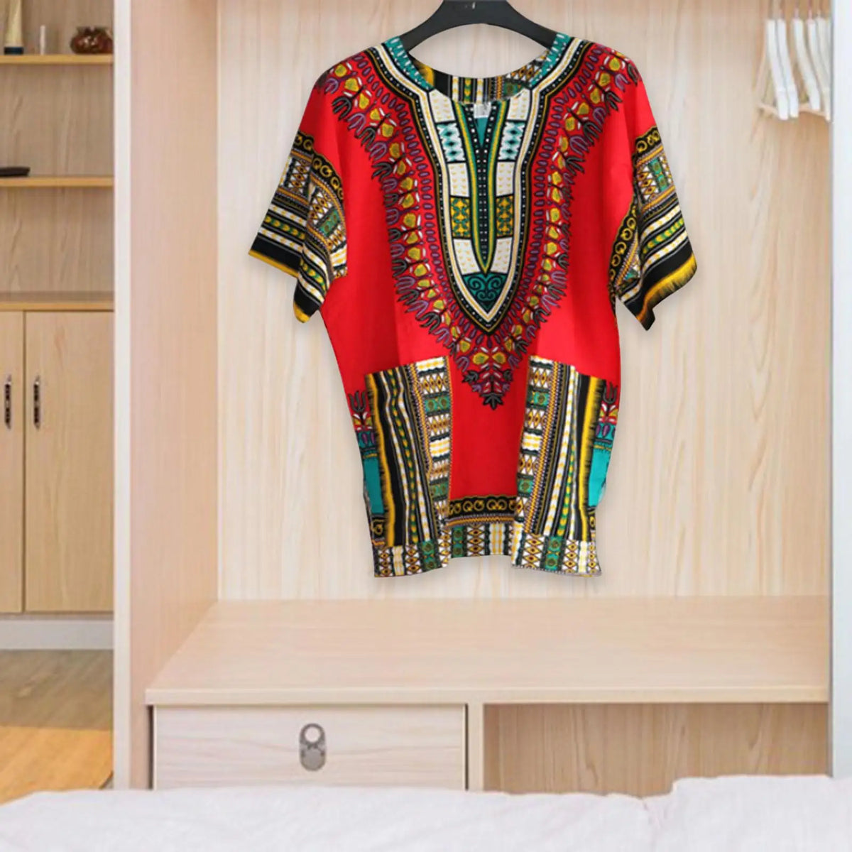 African Traditional Dashiki T Shirt Floral Geometric Print Cotton Blend Loose Fit Unisex Clothing for Men Women Casual Summer