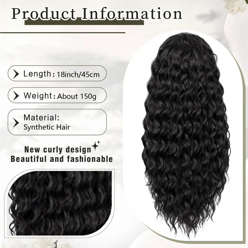 African deep wavy synthetic long curly hair natural drawstring ponytail wig