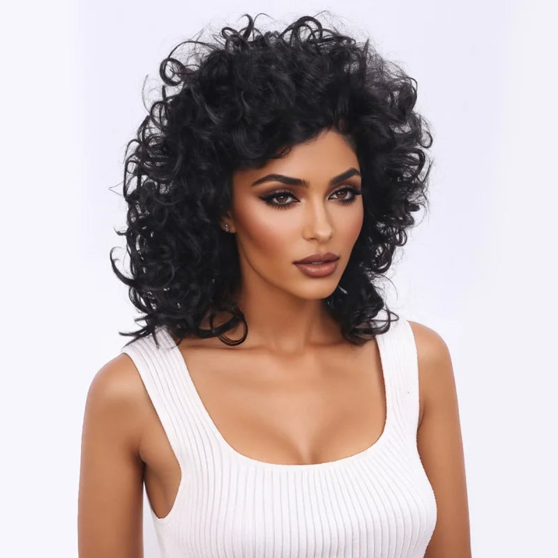 New African women's short , black hair , small curly afro , European and American wigs