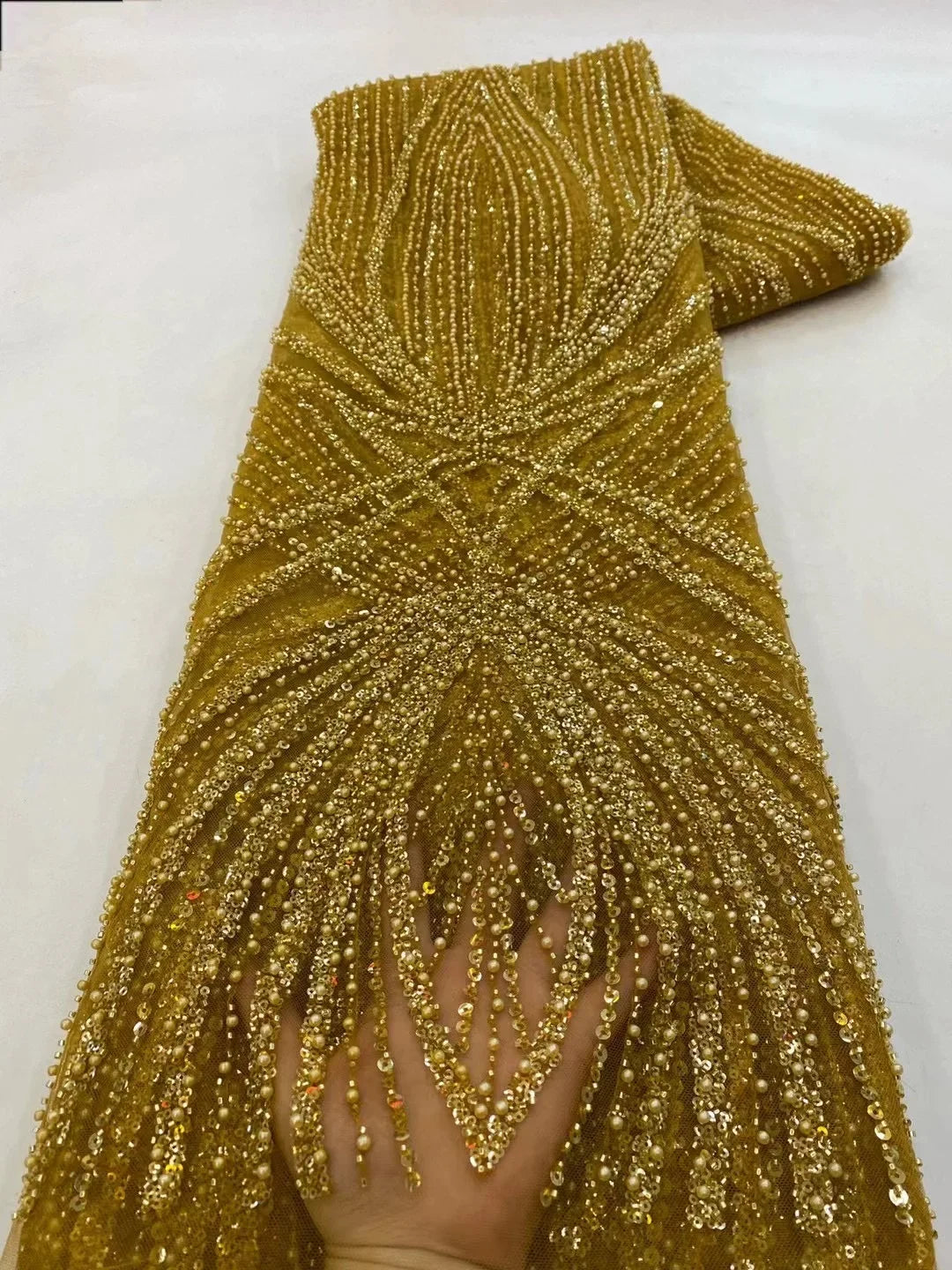 2 yards High Quality African Sequins Beaded Lace Fabric 2026 French Nigerian Style Embroidery for Wedding Dresses Material