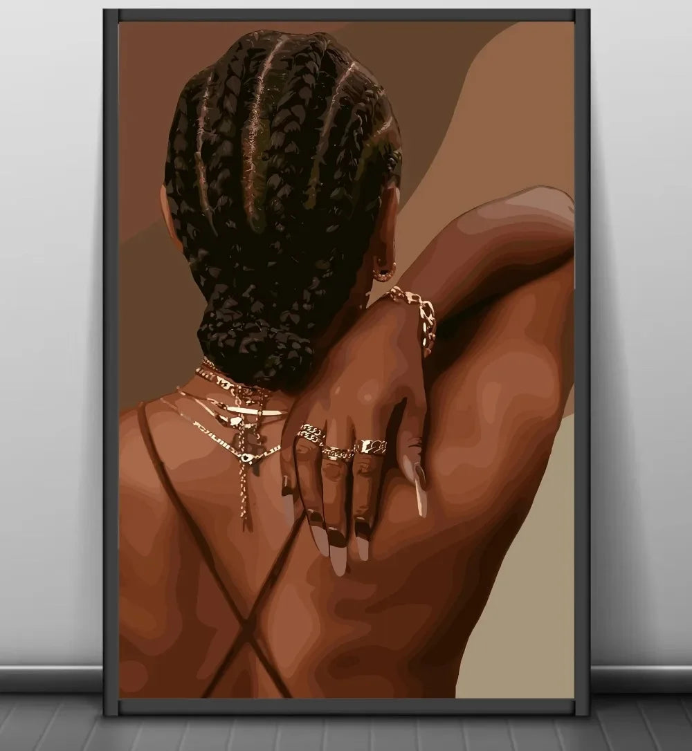 Modern African American Black Woman Fashion Portrait Posters and Prints Canvas Printing Wall Art Picture for Living Room Deco