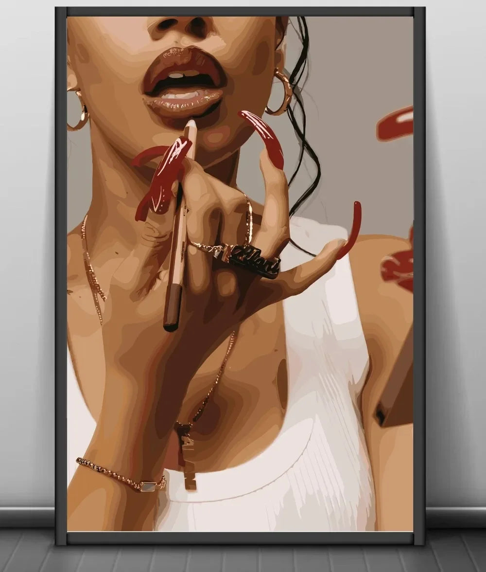 Modern African American Black Woman Fashion Portrait Posters and Prints Canvas Printing Wall Art Picture for Living Room Deco