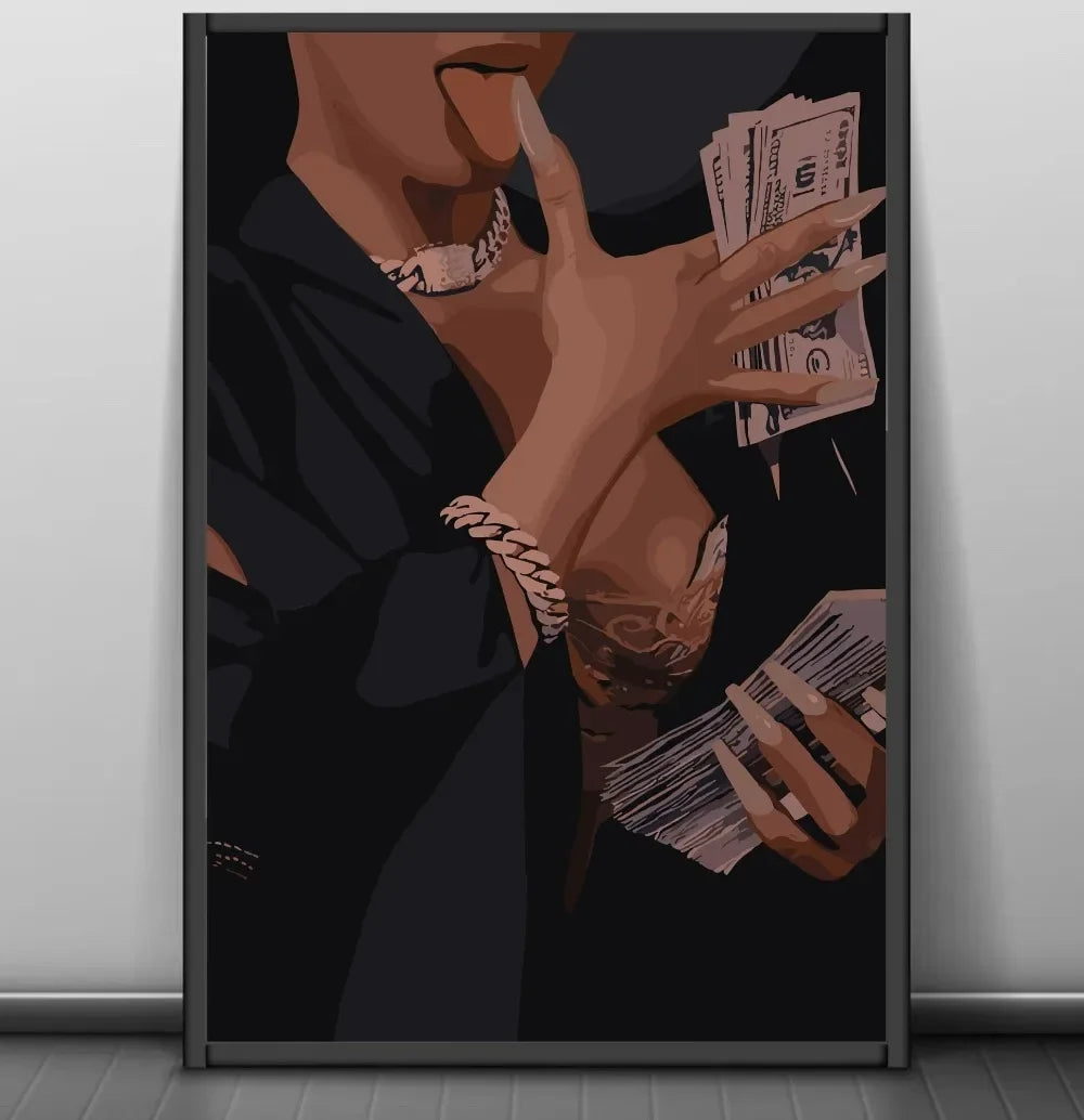 Modern African American Black Woman Fashion Portrait Posters and Prints Canvas Printing Wall Art Picture for Living Room Deco