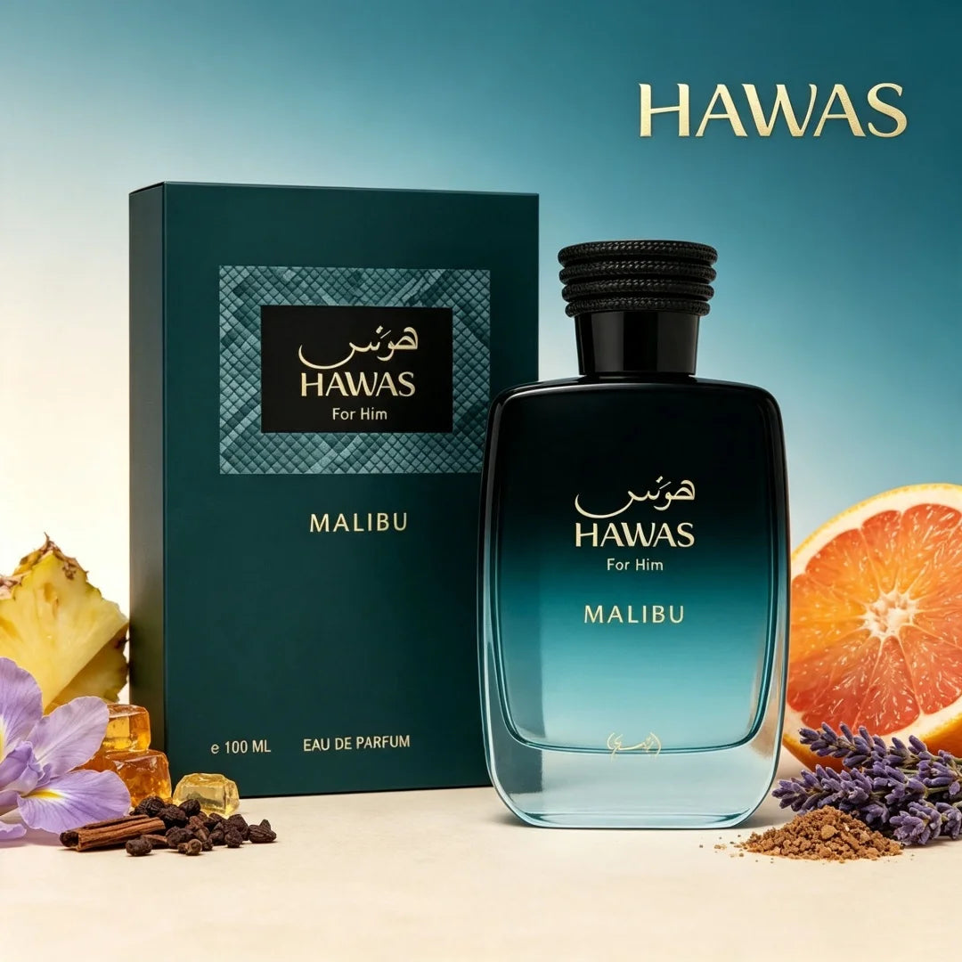 Hawas Malibu by Rasasi 100ml  Unisex EDP, Pineapple & Orange Aromatic Fragrance