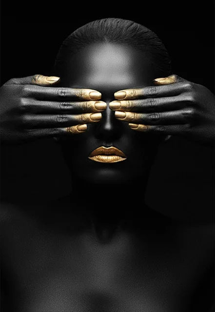 African Woman Art Black And Gold Portrait Canvas Paintings Poster Print Wall Art Picture Home Decor For Living Room Frameless