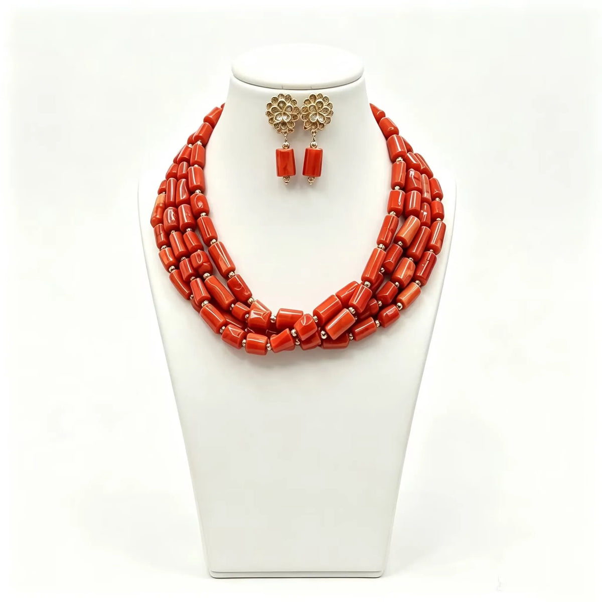 Handmade Coral Beads Women Jewelry Set African Ethnic Style Bridal Ornaments Wedding Gift for Ladies