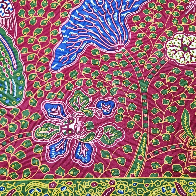 46Inch * 6Yards Green Leaves Printed Red African Cotton Batik Fabric Wax Fabric for Sewing Clothes Pants Cushion Covers R2322