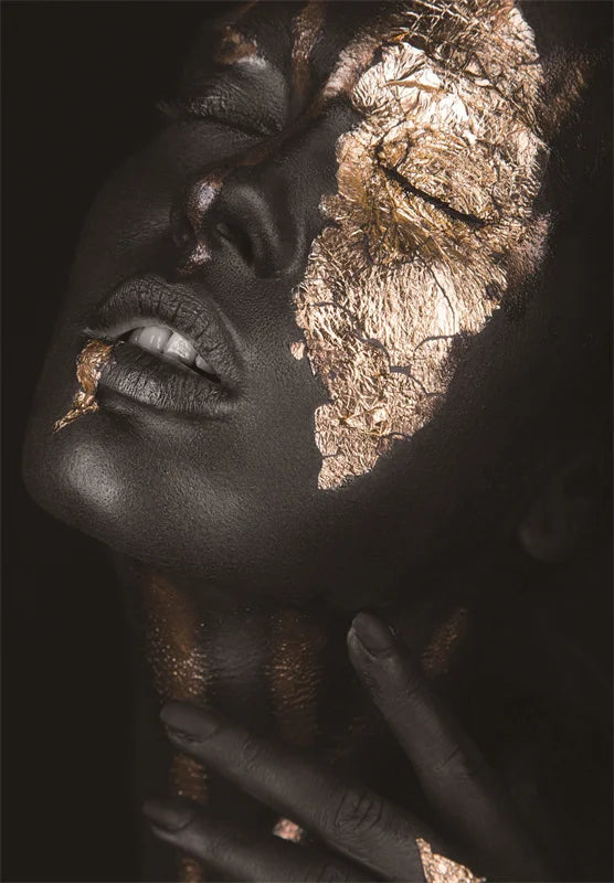 African Woman Art Black And Gold Portrait Canvas Paintings Poster Print Wall Art Picture Home Decor For Living Room Frameless