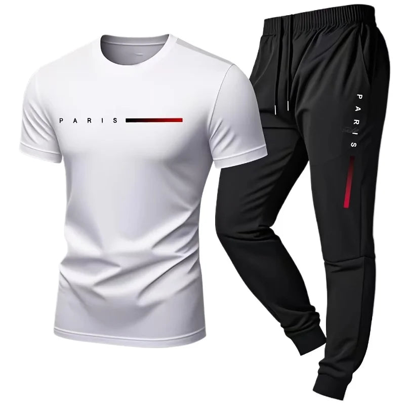 2026 New Arrival Men's Tracksuit T-shirt and Sweatpants Spring Summer Daily Casual Sports Short Sleeve Outfit Male Fashion Set