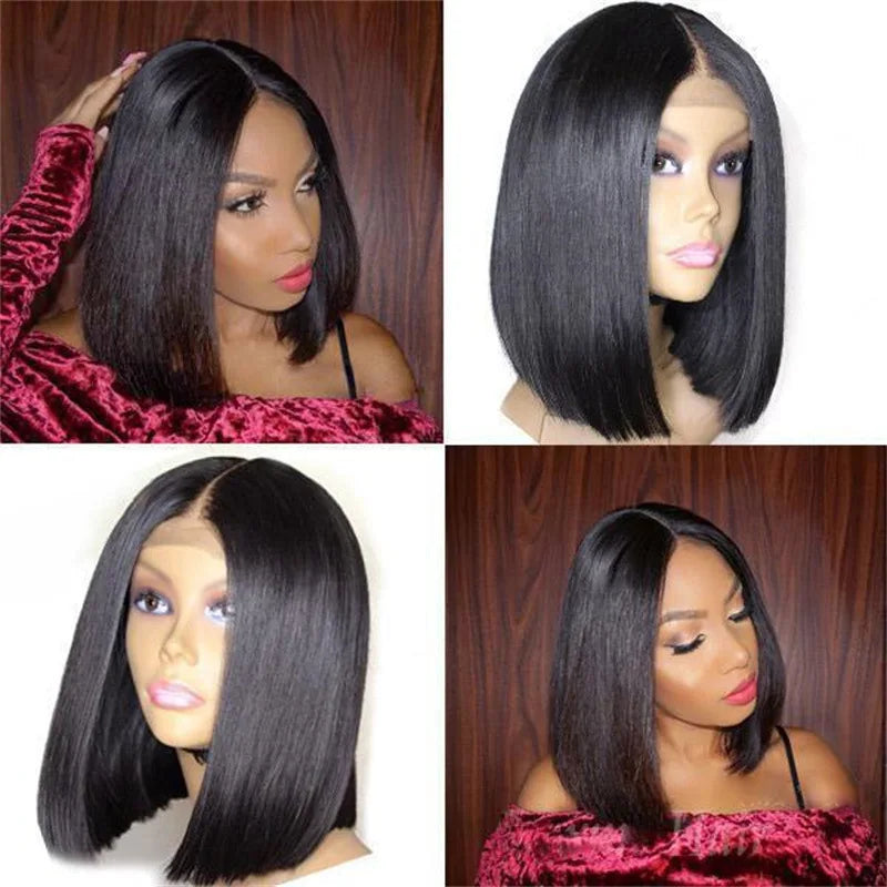 Wig for women, African middle-parted short straight hair, European and American everyday shoulder-length w