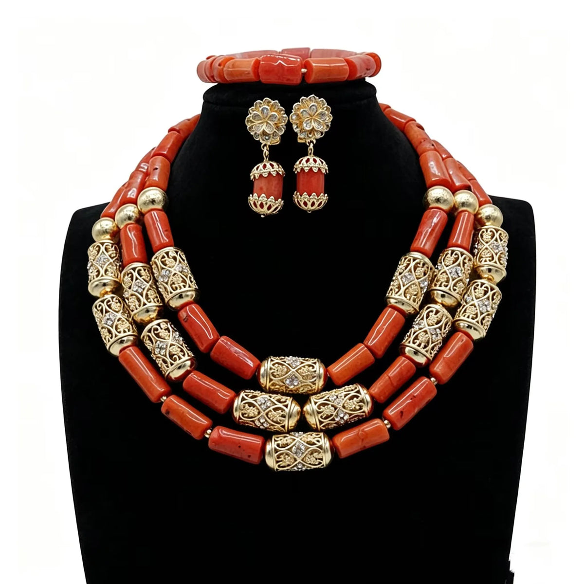 Handmade Coral Beads Women Jewelry Set African Ethnic Style Bridal Ornaments Wedding Gift for Ladies