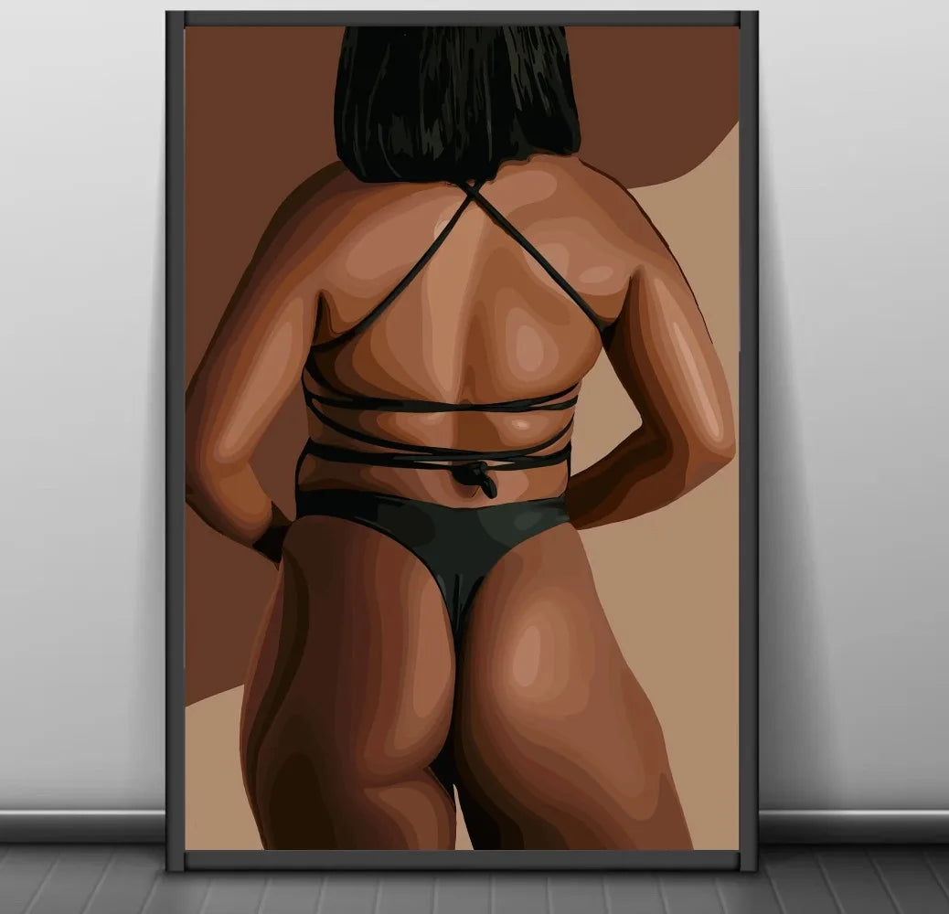 Modern African American Black Woman Fashion Portrait Posters and Prints Canvas Printing Wall Art Picture for Living Room Deco