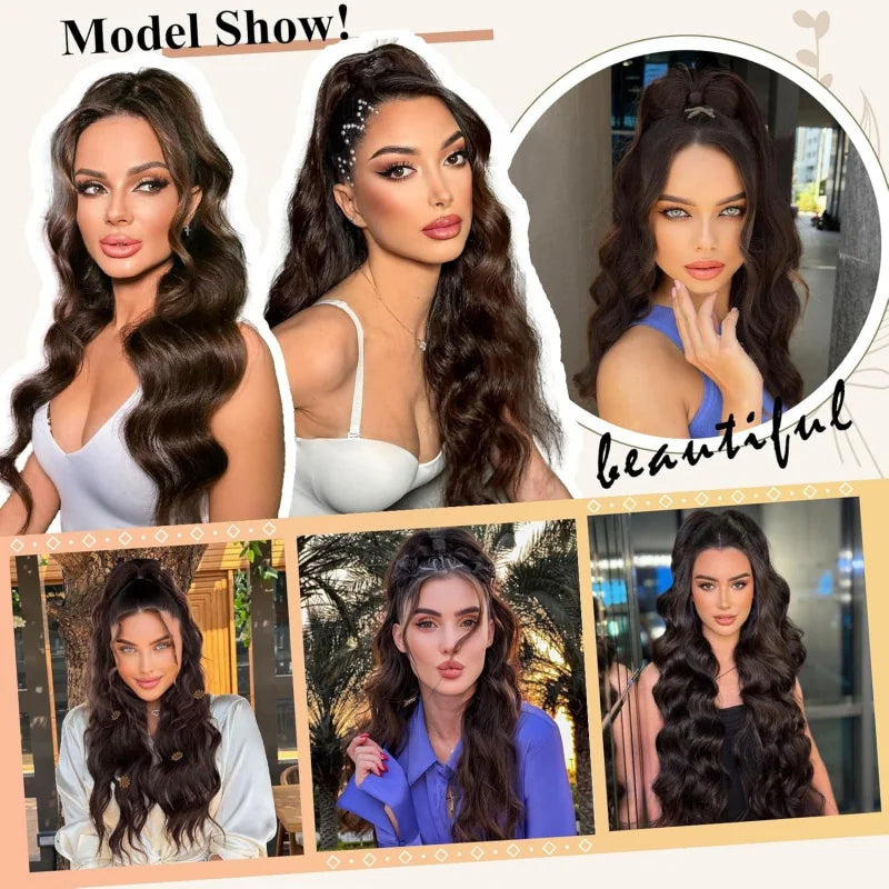 Women's long curly , drawstring hair extensions, , African big wave synthetic fiber wig, ponytail