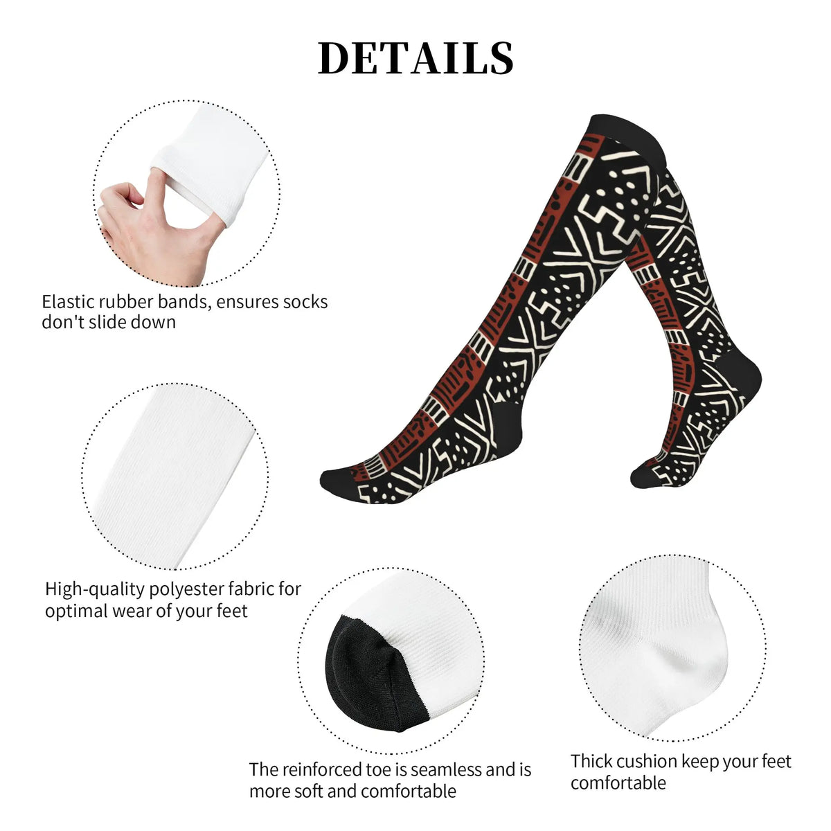 Bogolan African Mud Cloth Men Women Sports Compression Socks Unisex Funny 3D Printing Tribal Ethnic Pattern Dress Socks