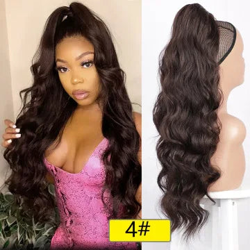 Women's long curly , drawstring hair extensions, , African big wave synthetic fiber wig, ponytail
