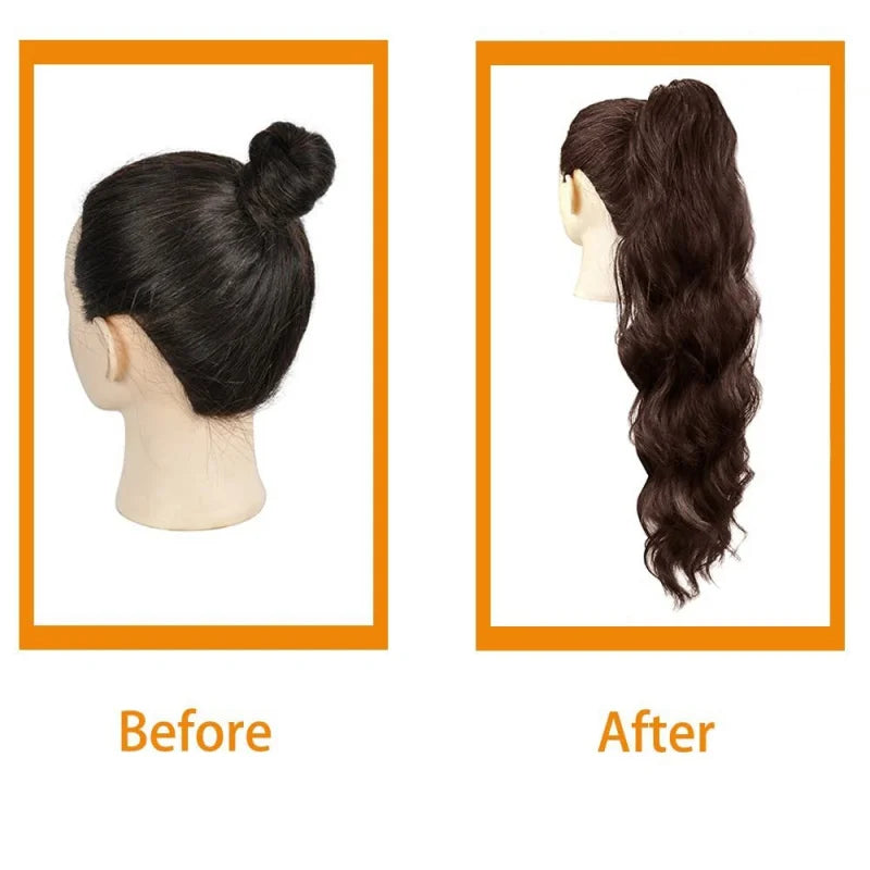 Women's long curly , drawstring hair extensions, , African big wave synthetic fiber wig, ponytail