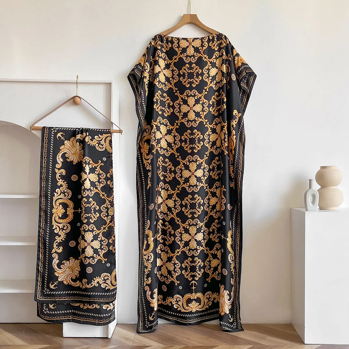 New 2025 Dubai Abaya For Women Summer Short Sleeve Cotton Dress Gold Stamping Loose Lady Maxi Islam African Dress With Big Scarf