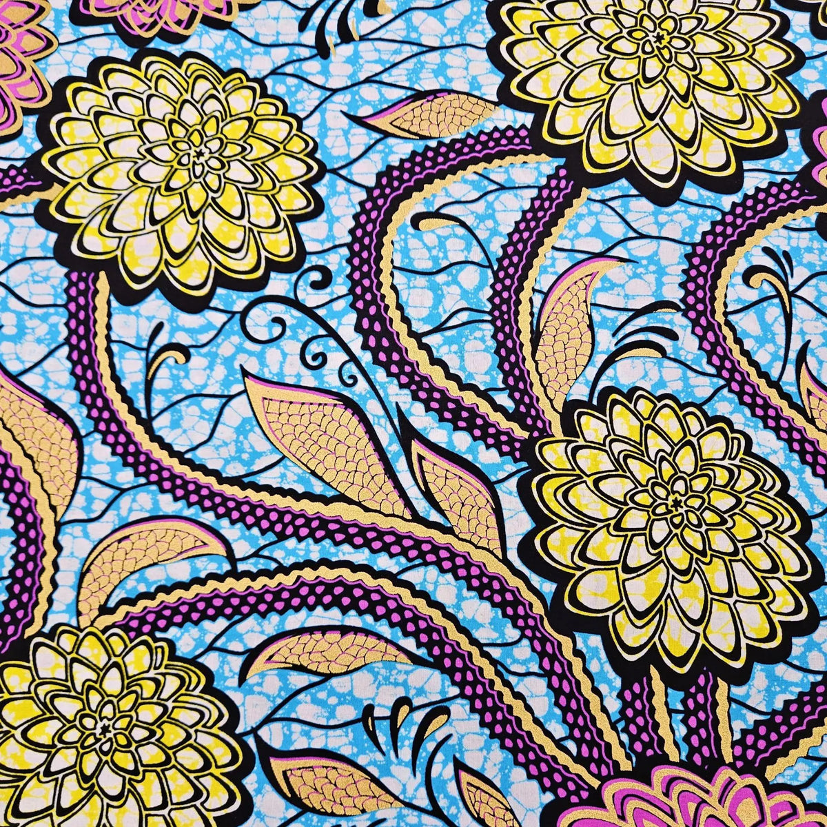 46Inch Wide 6Yards Long Floral Printed Cotton African Wax Fabric Blue Green Batik Fabric for DIY Sewing Dress Cushions R2895