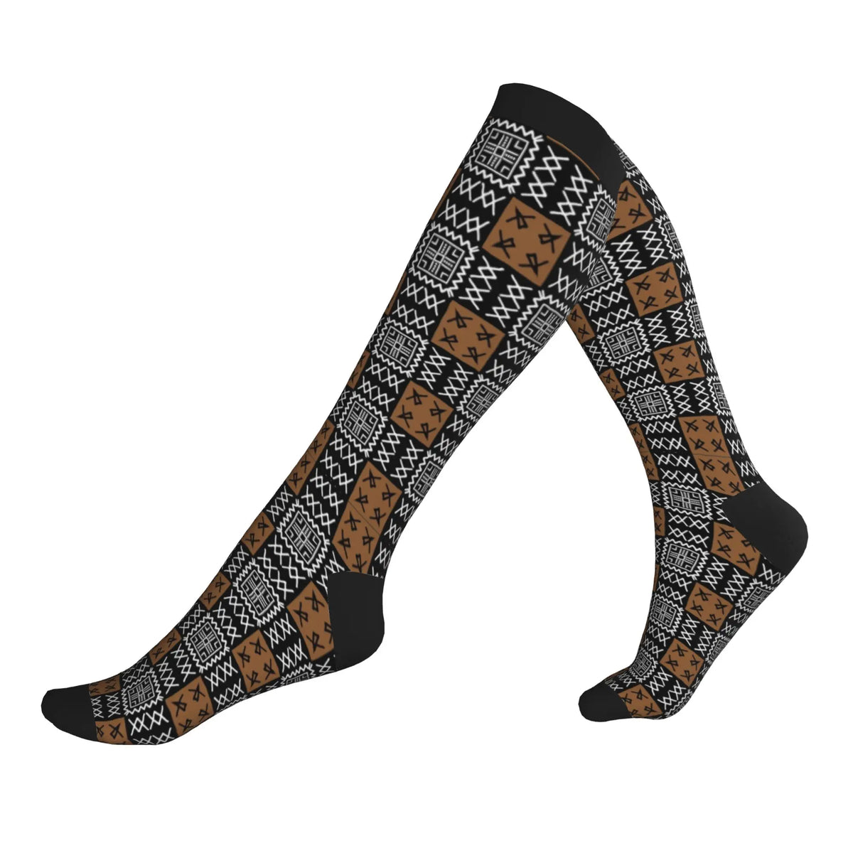 Bogolan African Mud Cloth Men Women Sports Compression Socks Unisex Funny 3D Printing Tribal Ethnic Pattern Dress Socks