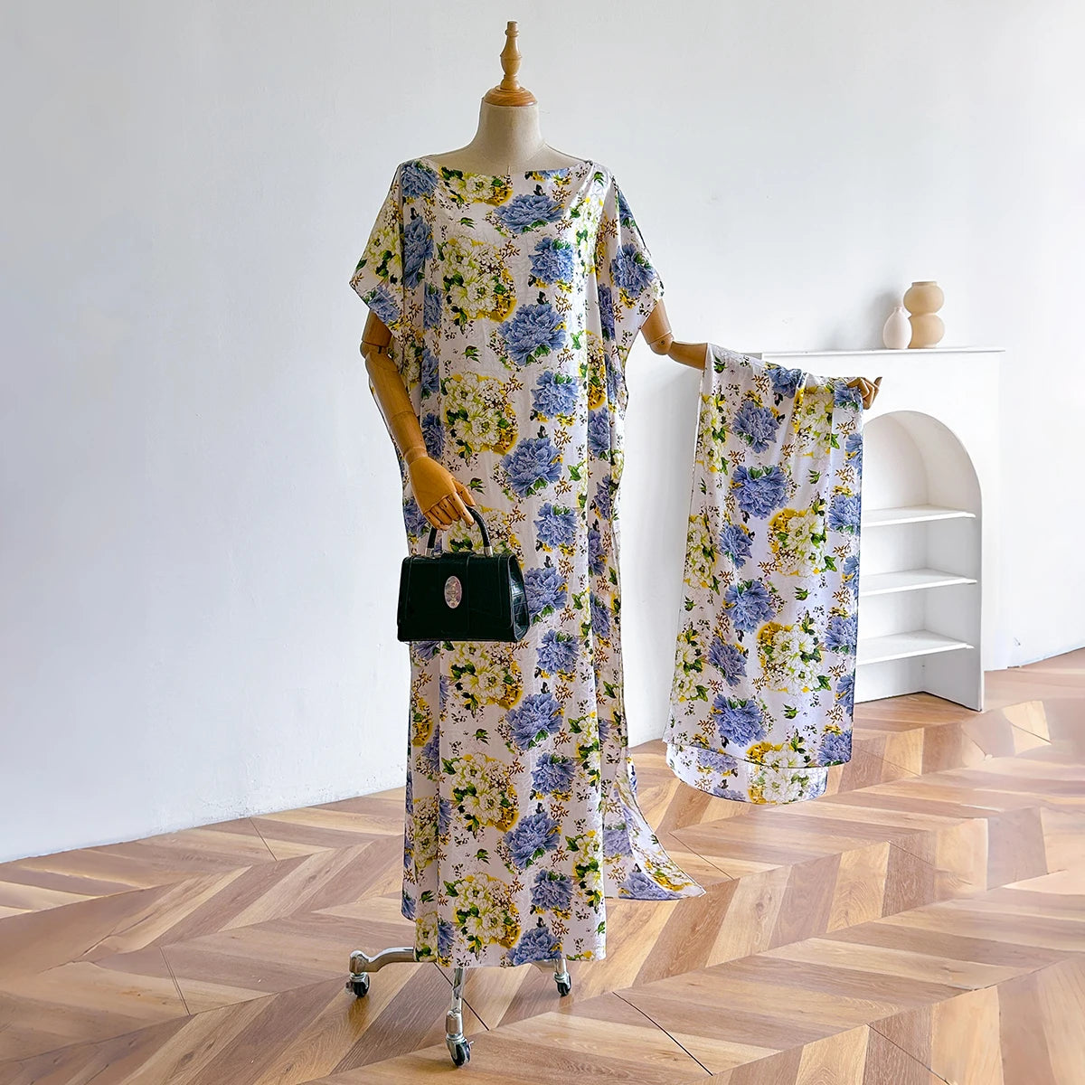 2025 New African Fashion Short Sleeve Colored Pattern Dubai Women Summer Real Silk Soft Printing Loose Tradition Muslim Scraf