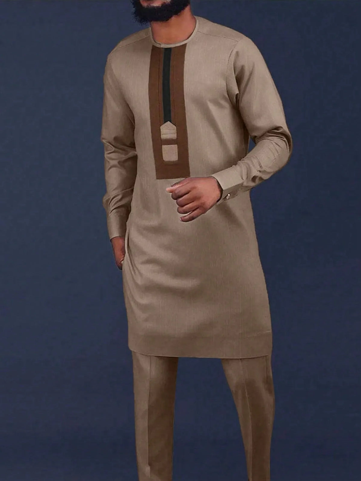 Big Size 3XL 4XL Stylish Streetwear African Men's Traditional Elegant Suits Fashion Casual Navy Blue 2Pcs Shirt & Pants Outfit