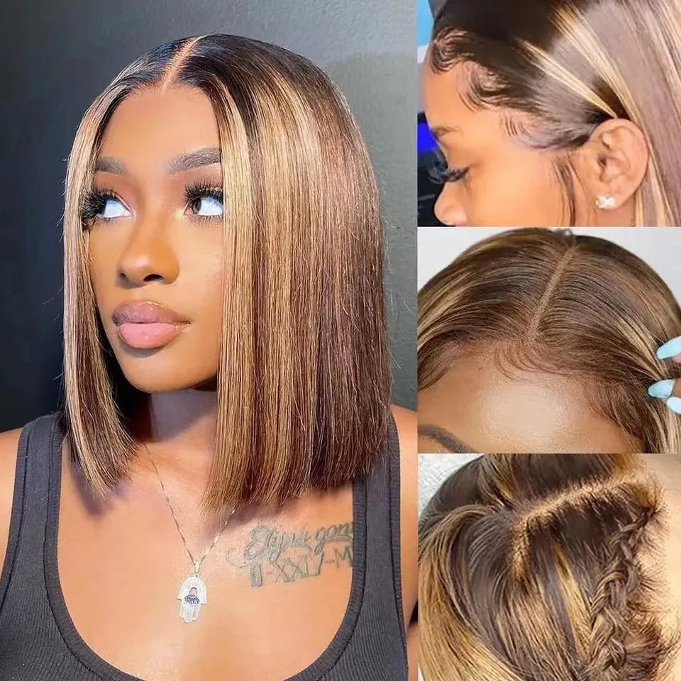Wig for women, African middle-parted short straight hair, European and American everyday shoulder-length w