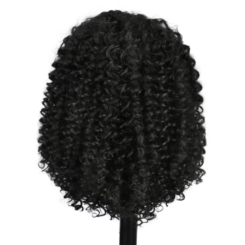 African Curly for Women, Fluffy Afro , Machine-Made Synthetic Full Head Wig