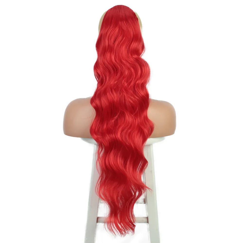 Women's long curly , drawstring hair extensions, , African big wave synthetic fiber wig, ponytail