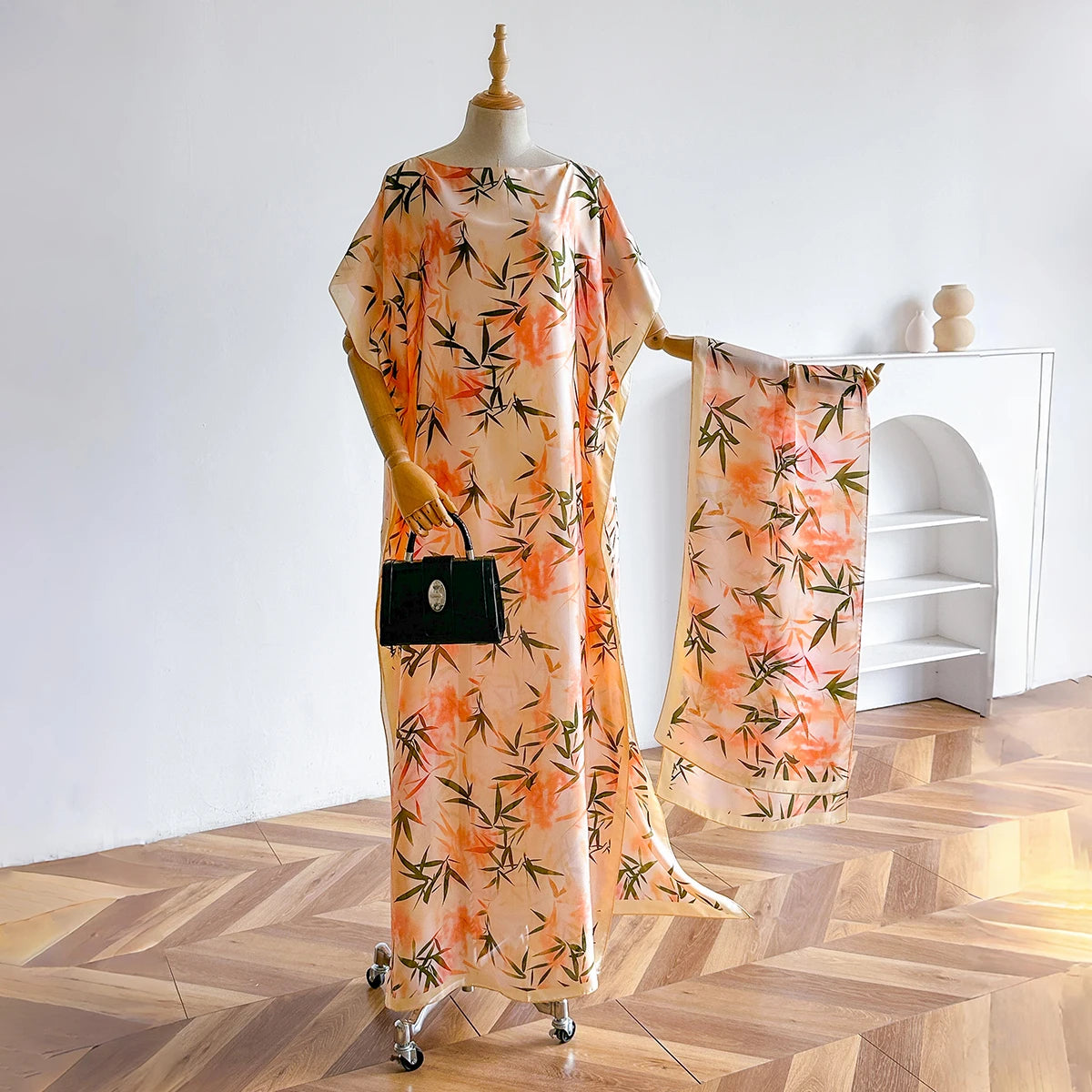2025 New African Fashion Short Sleeve Colored Pattern Dubai Women Summer Real Silk Soft Printing Loose Tradition Muslim Scraf